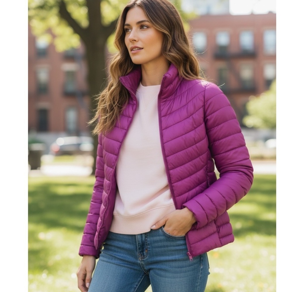GAP‎ Upcycled Lightweight Puffer Jacket XS Magenta PrimaLoft Water Resistant